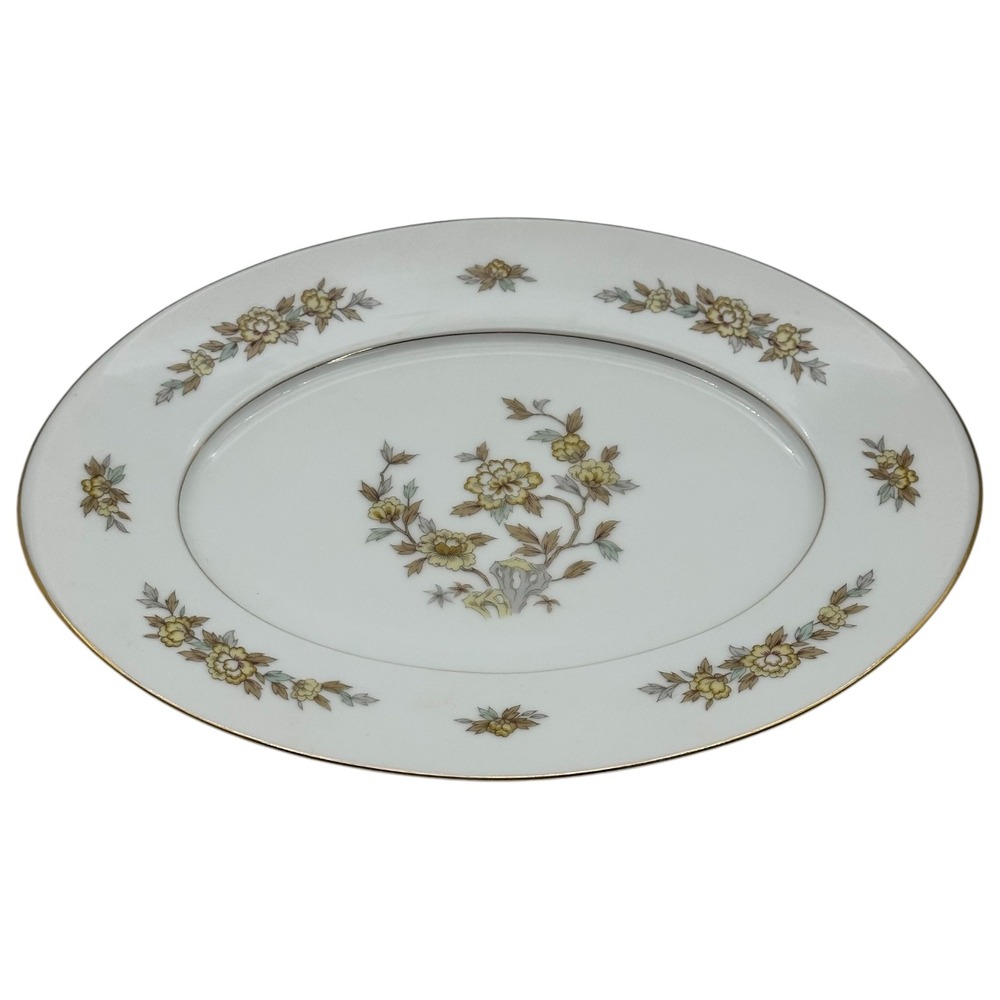 Vintage‎ Style House Fine China Japan Indore Yellow Floral Oval Platter 12"